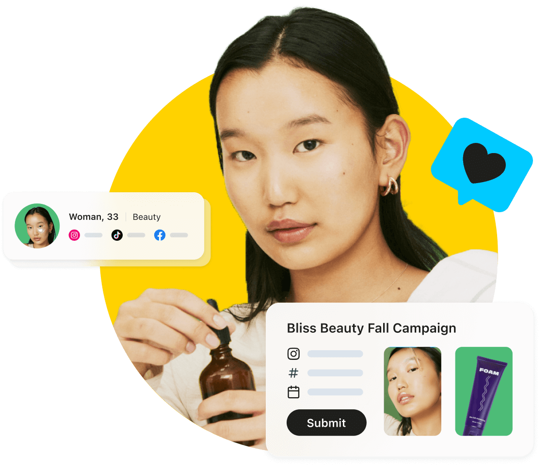 Creator next to images of Later Influencer database and campaign management tool