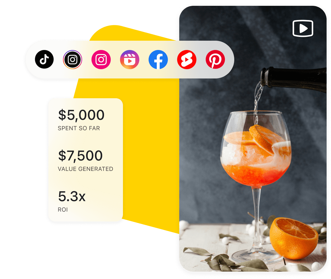 A YouTube short with a 50% ROI. ROI can be calculated for TikTok, Instagram, YouTube, and Pinterest campaigns