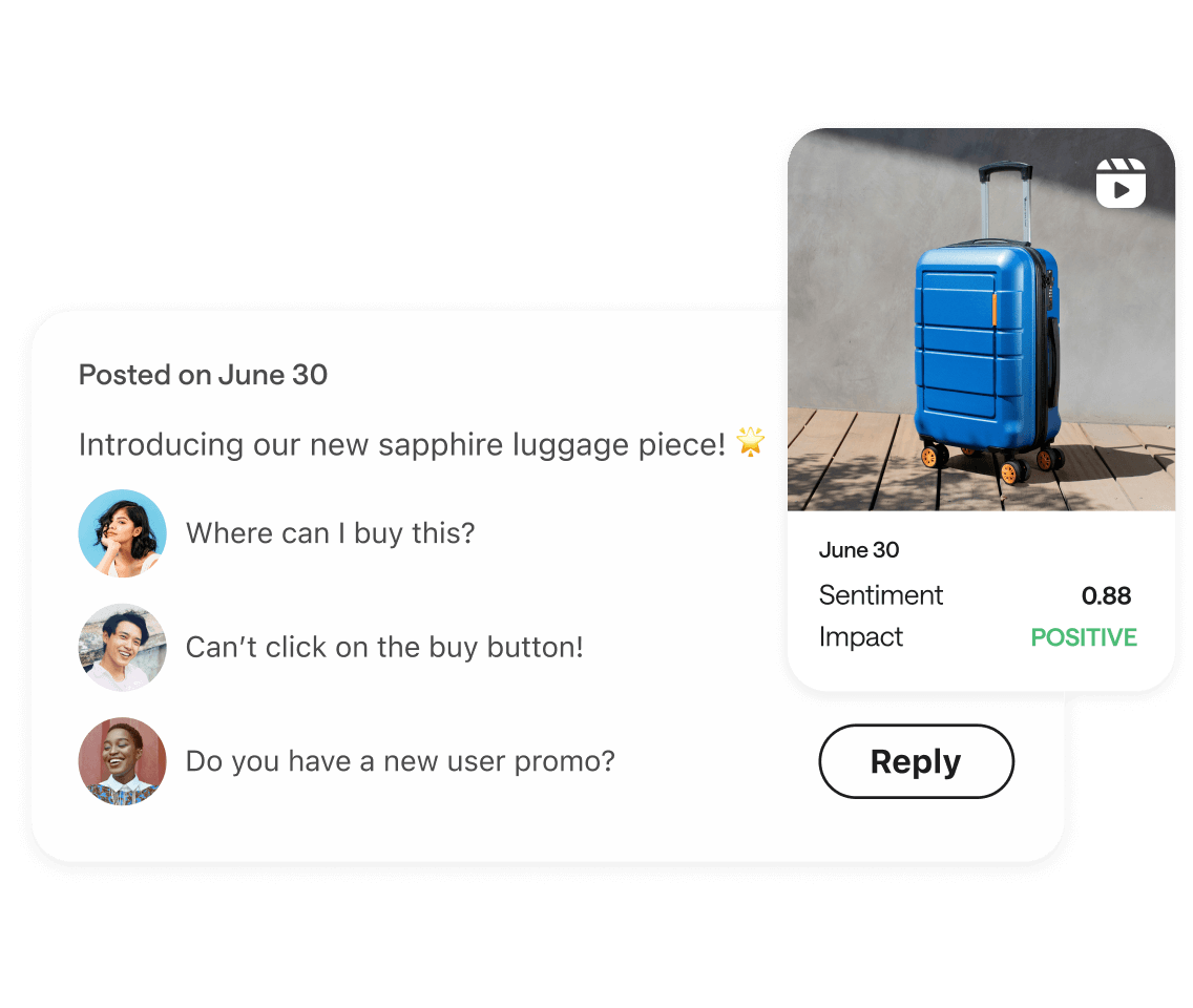 See and respond to customer feedback quickly and see how new posts impact your brand sentiment