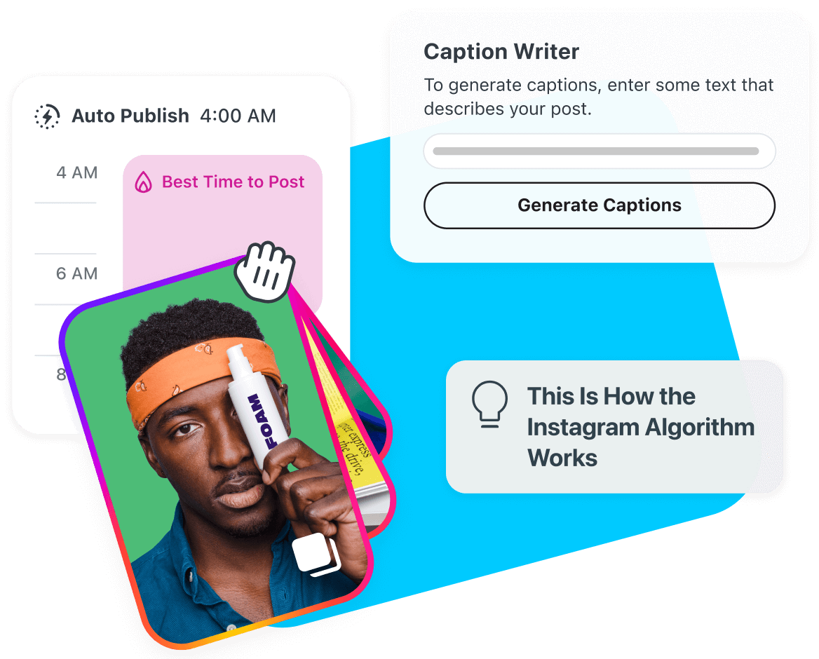 Creator uses Later to auto publish content and generate captions while getting industry tips from the Later blog