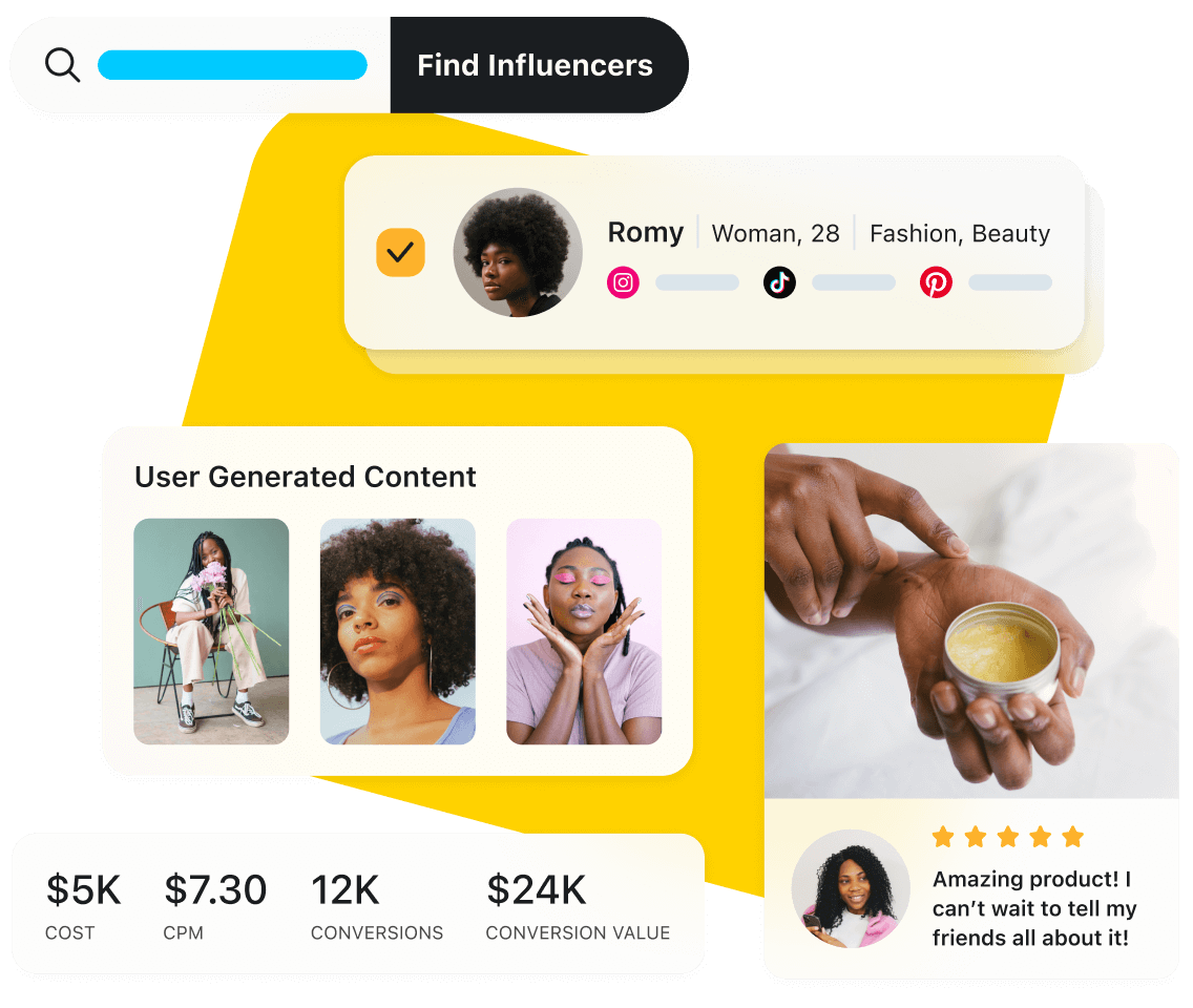 Find influencers, create a bank of social proof and collect reviews with Later’s reputation management tools