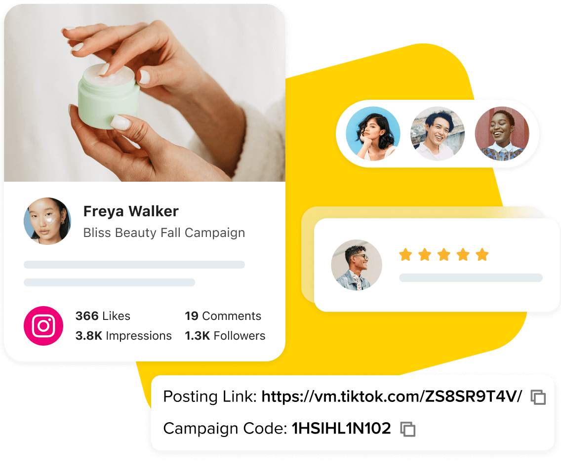 Later influencer campaign platform showcasing how to generate reviews and scale content output