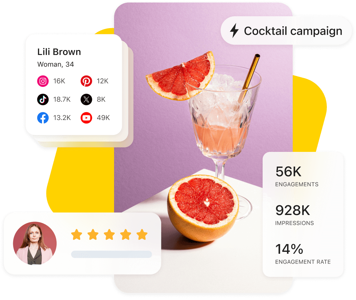 Food and beverage brands can find influencers, gather reviews, and run and track influencer campaigns with Later Influence