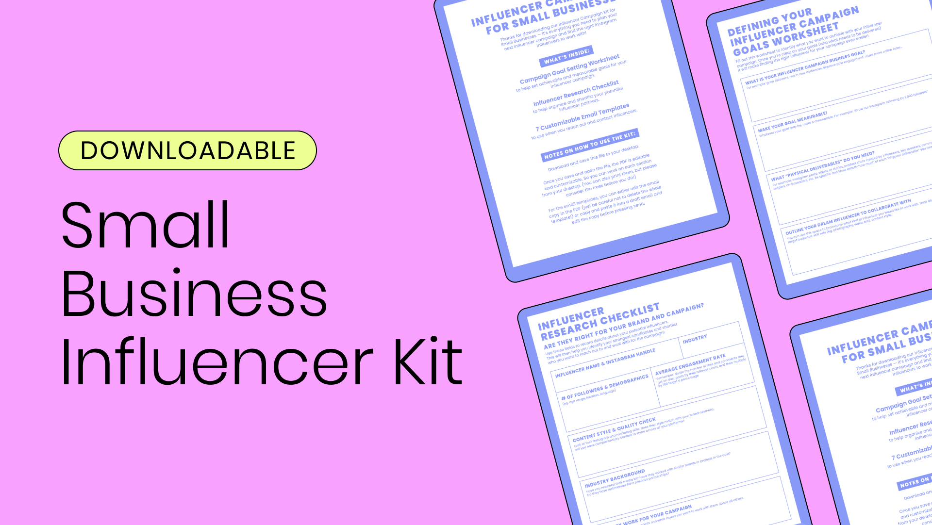 Cover poster highlighting the downloadable influencer marketing campaign kit, including sample images from the kit
