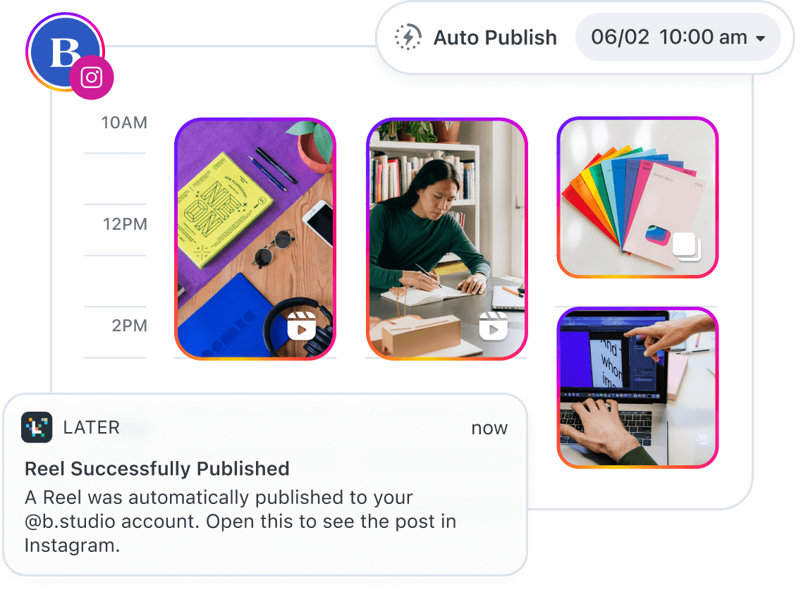 The Later social media scheduler is used to schedule Instagram reels and carousel posts