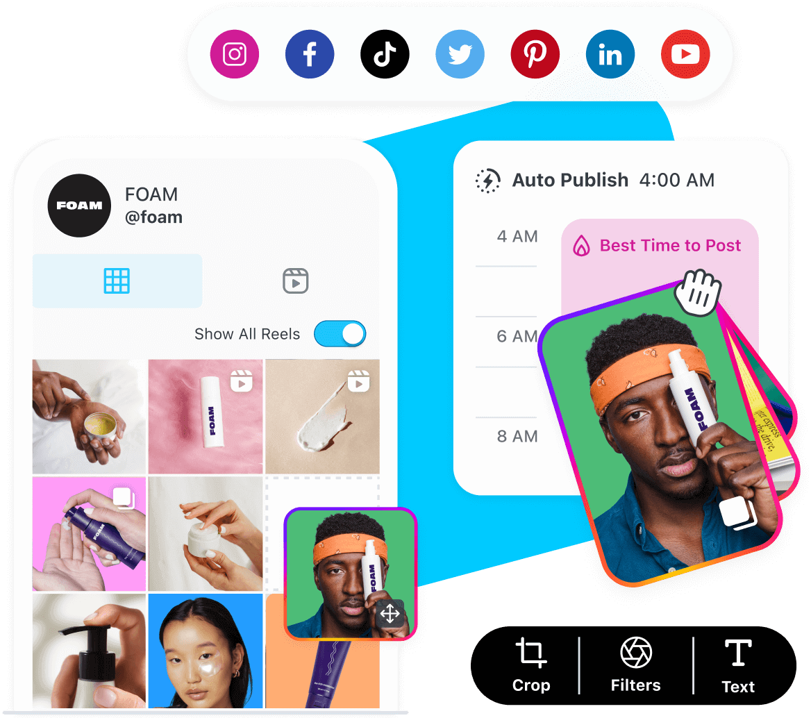 Laters social media publishing tools are used to visually plan, edit and schedule social media content