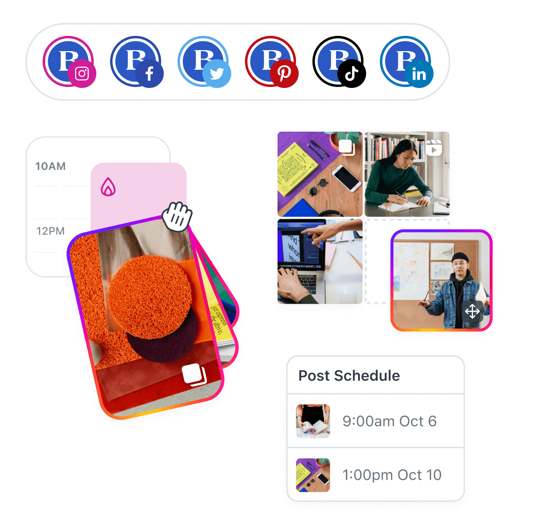 B Studio uses Later to visually plan their Instagram feed while planning and scheduling posts on 5 other social platforms