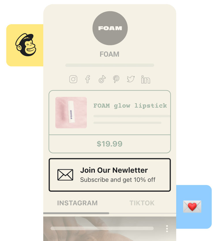 Connect Mailchimp to Laters link in bio tool to bring in new email subscribers